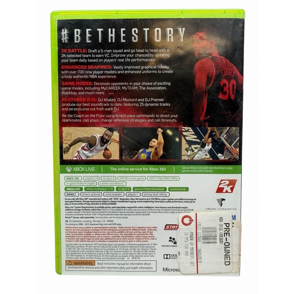 NBA 2K16 Xbox 360 Game Complete Case & Disc No Manual Tested Works